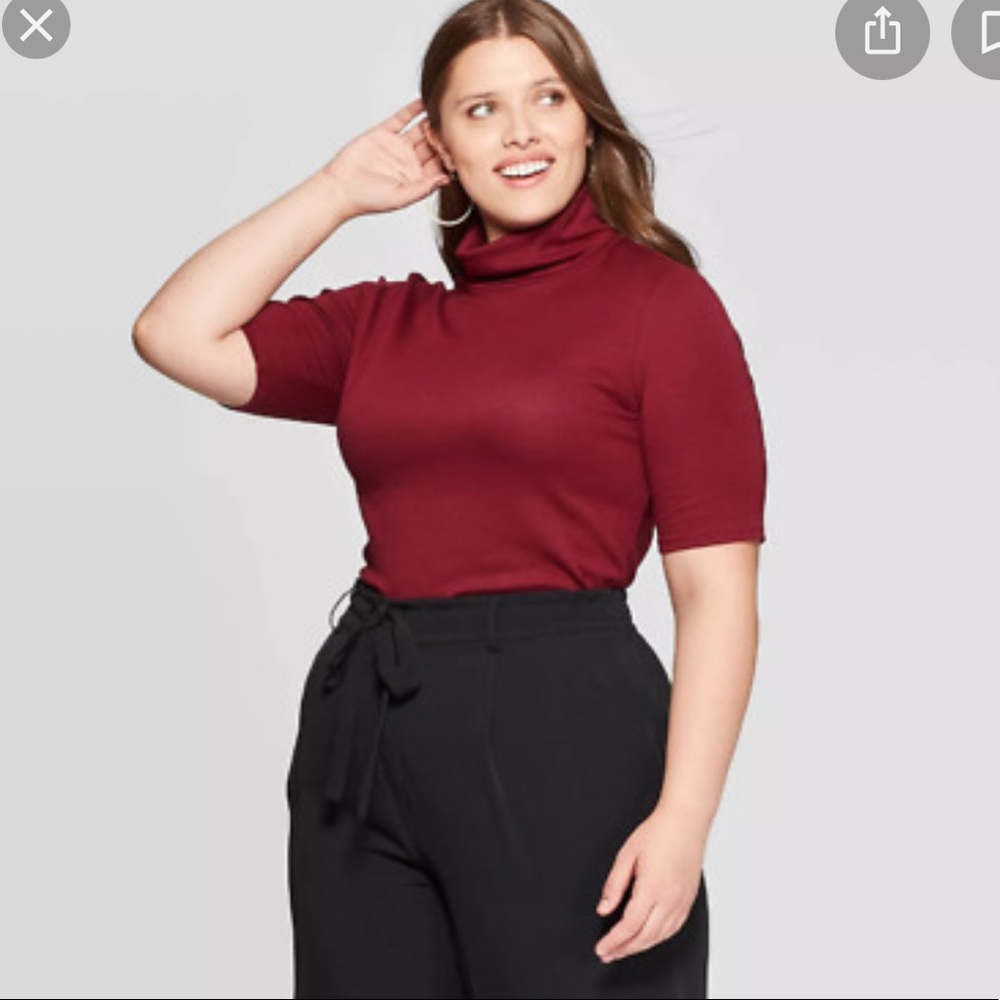Ava & Viv burgundy turtleneck short sleeve top